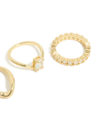 Gold Plated Diamante Oval Wave Rings 3-Pack - link has visual effect only