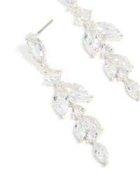 Designed with silver plated cubic zirconia vine medium drop earrings and leaf detailing close up view - link has visual effect only