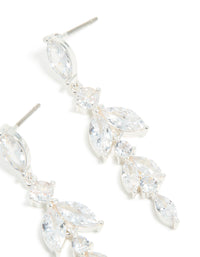 Featuring silver plated cubic zirconia vine medium drop earrings with leaf post detail view - link has visual effect only