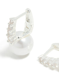 Silver Plated Cubic Zirconia Square Huggie Earrings - link has visual effect only