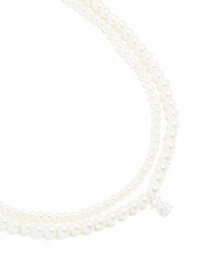 Silver Plated Cubic Zirconia & Pearl Layered Necklace - link has visual effect only