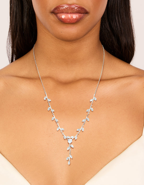 Silver Plated Cubic Zirconia Dainty Spaced Vine Necklace