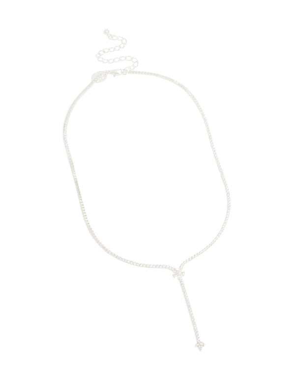 Silver Plated Cubic Zirconia Flower Y-Necklace