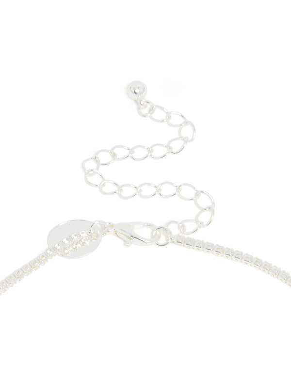 Silver Plated Cubic Zirconia Flower Y-Necklace
