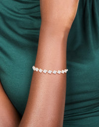 Silver Plated Cubic Zirconia Flower Detail Toggle Bracelet - link has visual effect only