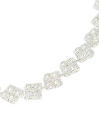 Silver Plated Cubic Zirconia Flower Detail Toggle Bracelet - link has visual effect only