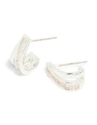 Silver Plated Cubic Zirconia Split Inlay Earrings - link has visual effect only