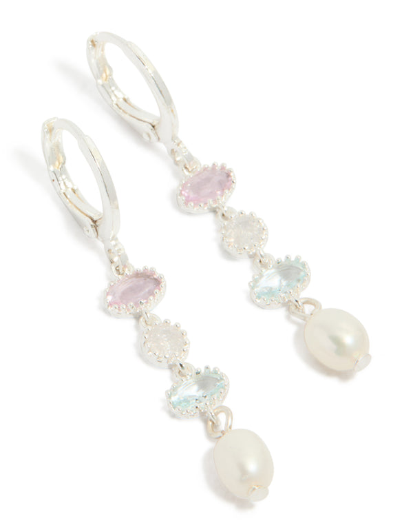 Silver Plated Cubic Zirconia & Freshwater Pearl Drop Earrings