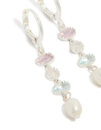 Silver Plated Cubic Zirconia & Freshwater Pearl Drop Earrings - link has visual effect only