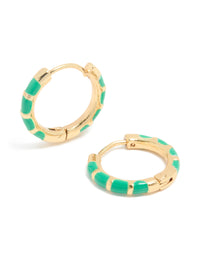 Waterproof Gold Plated Stainless Steel Bamboo Green Enamel Huggie Earrings - link has visual effect only