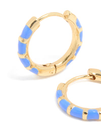 Waterproof Gold Plated Stainless Steel Blue Enamel Bamboo Huggie Earrings - link has visual effect only