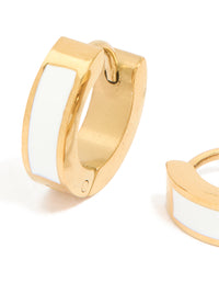 Waterproof Gold Plated Stainless Steel Small White Enamel Inlay Huggie Earrings - link has visual effect only