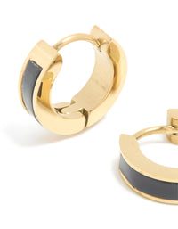 Waterproof Gold Plated Stainless Steel Small Black Enamel Inlay Huggie Earrings - link has visual effect only