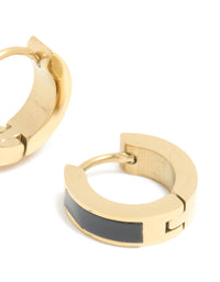 Waterproof Gold Plated Stainless Steel Small Black Enamel Inlay Huggie Earrings - link has visual effect only