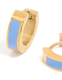 Waterproof Gold Plated Stainless Steel Small Blue Enamel Inlay Huggie Earrings - link has visual effect only