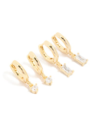 Gold Plated Brass Baguette Round Cubic Zirconia Huggie Earrings 2-Pack - link has visual effect only