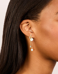 Gold Plated Cubic Zirconia Flower & Leaf Pearl Chain Drop Earrings - link has visual effect only
