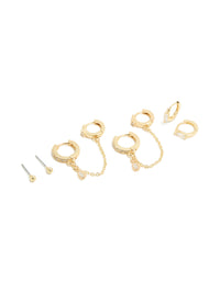 Gold Plated Cubic Zirconia Chain & Bezel Earrings 4-Pack - link has visual effect only