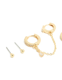 Gold Plated Cubic Zirconia Chain & Bezel Earrings 4-Pack - link has visual effect only