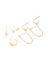 Gold Plated Cubic Zirconia Flower Chain & Mixed Earrings 4-Pack - link has visual effect only
