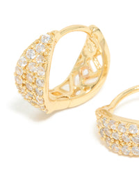 Gold Plated Cubic Zirconia Organic Flat Huggie Earrings - link has visual effect only