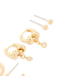 Gold Plated Brass Double Rondell Hoop & Classic Stud Earrings 4-Pack - link has visual effect only