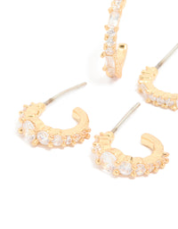 Gold Plated Brass Mixed Cut Cubic Zirconia Open Hoop Earrings 2-Pack - link has visual effect only