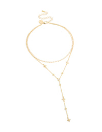 Gold Plated Cubic Zirconia Star & Tennis Layered Y-Necklace - link has visual effect only