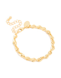 Gold Plated Brass Wavy Cable Link Chain Bracelet - link has visual effect only