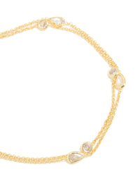 Gold Plated Cubic Zirconia Double Chain Layered Bracelet - link has visual effect only