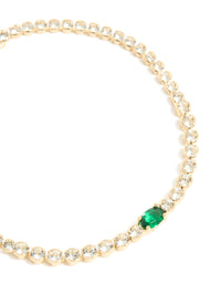 Gold Plated Emerald Cubic Zirconia Tennis Bracelet - link has visual effect only