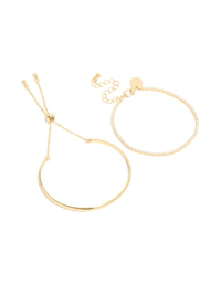 Gold Plated Cubic Zirconia Tennis & Cuff Toggle Bracelets 2-Pack - link has visual effect only