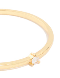 Gold Plated Brass Classic Cubic Zirconia Centre Wrist Cuff - link has visual effect only