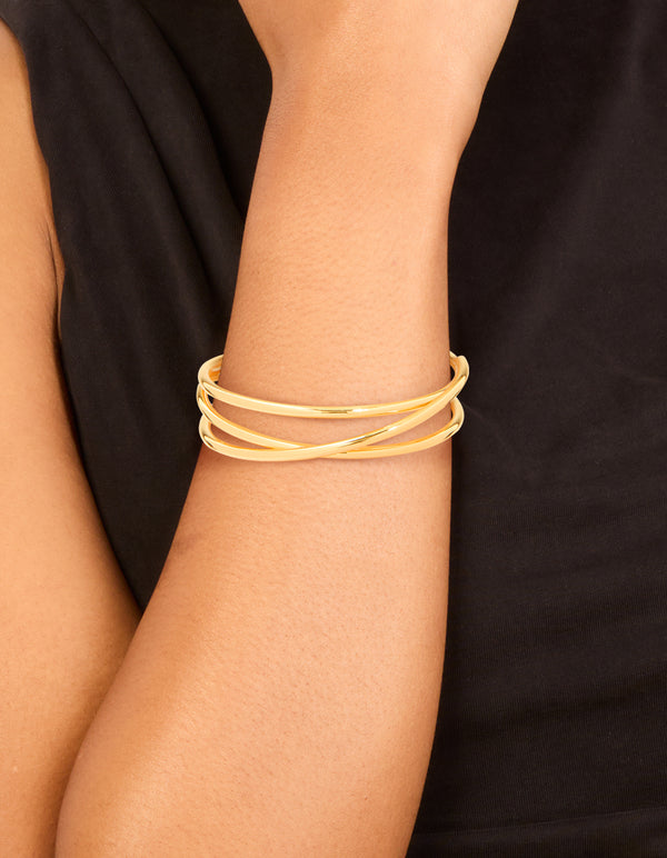 Gold Plated Brass Criss Cross Cuff Wrist Cuff