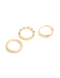Gold Plated Cubic Zirconia & Wavy Rings 3-Pack - link has visual effect only