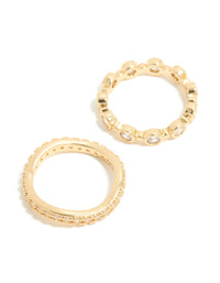 Gold Plated Cubic Zirconia & Wavy Rings 3-Pack - link has visual effect only