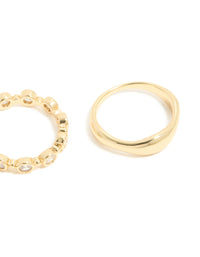 Gold Plated Cubic Zirconia & Wavy Rings 3-Pack - link has visual effect only