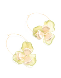 Gold Green Acrylic Flower Hoop Earrings - link has visual effect only