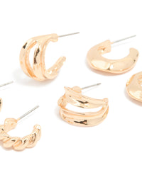 Gold Bubble & Twisted Open Huggie Earrings 3-Pack - link has visual effect only