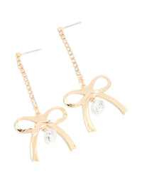 Gold Diamante Cup Chain Bow Drop Earrings - link has visual effect only