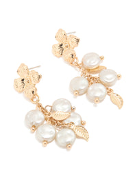 Gold White Pearlised Flower Drop Earrings - link has visual effect only