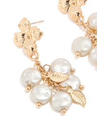 Gold White Pearlised Flower Drop Earrings - link has visual effect only