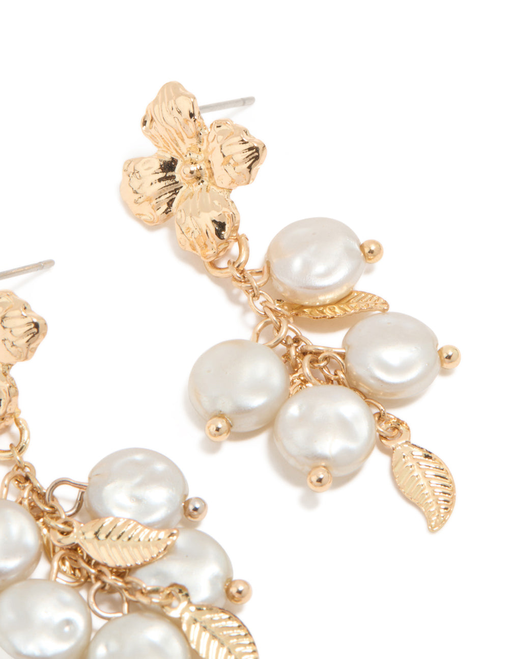 Gold White Pearlised Flower Drop Earrings - Lovisa