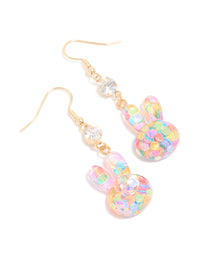 Gold Diamante Bunny Shaker Bubble Drop Earrings - link has visual effect only