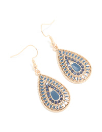 Gold Dark Blue Diamante Filigree Drop Earrings - link has visual effect only