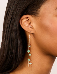 Gold Green Semi Precious Stone Chip & Chain Drop Earrings - link has visual effect only