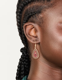 Gold Red Diamante Teardrop Filigree Drop Earrings - link has visual effect only