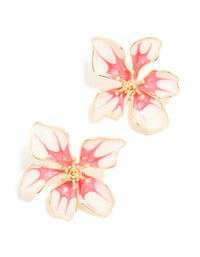 Gold Red Painted Flower Stud Earrings - link has visual effect only