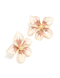 Gold Brown Painted Flower Stud Earrings - link has visual effect only