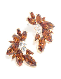 Gold Brown Diamante Marquise Fan Earrings - link has visual effect only